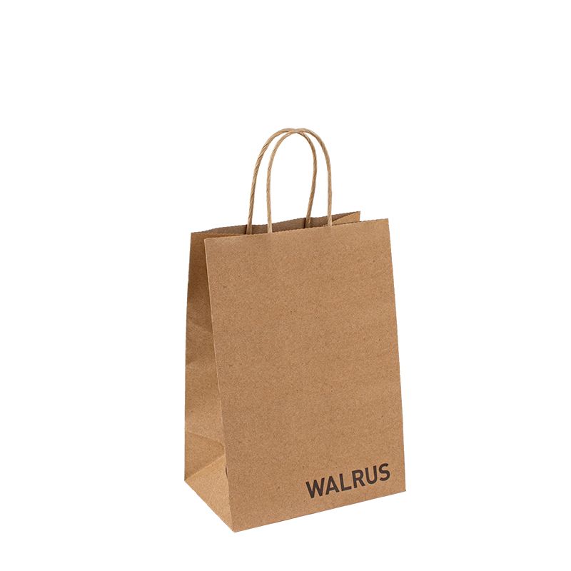 Kierrätettävä Kraft -paperipussi, jossa on oma logo räätälöity ostospaperipussi ruokaa varten kahvan take -laukku